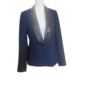 Maison Scotch Navy Blazer Sequin Shawl Collar Single Button Jacket Size 3 (Med)